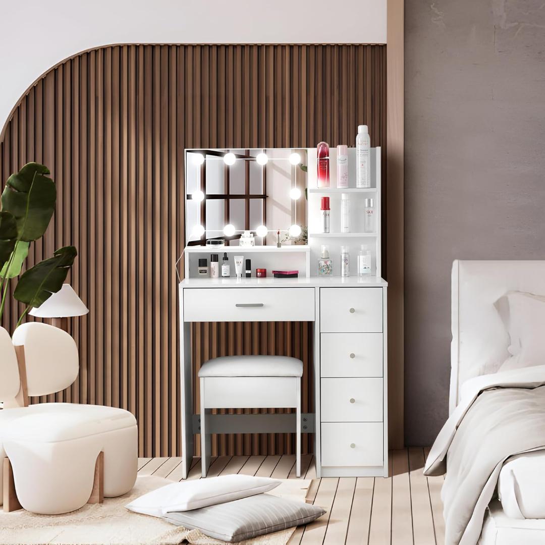 訳あり部品ドレッサー化粧台 テーブル 鏡台 LEDライト付き1713-170