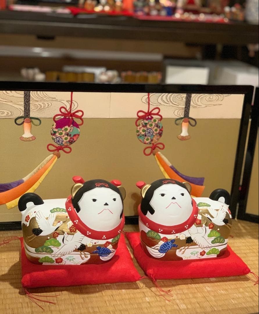 犬筥 屏風 ひな祭り 雛人形 大サイズ 手毬 刺繍 特注品 屏風 廃盤品