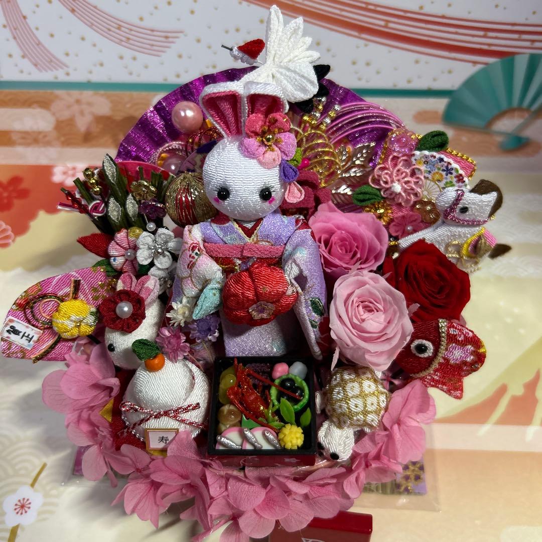 ハンドメイド❣️お正月豪華アレンジ❣️希少お目ぱっちりうさぎちゃん❣️扇、門松❁⃘*.゜