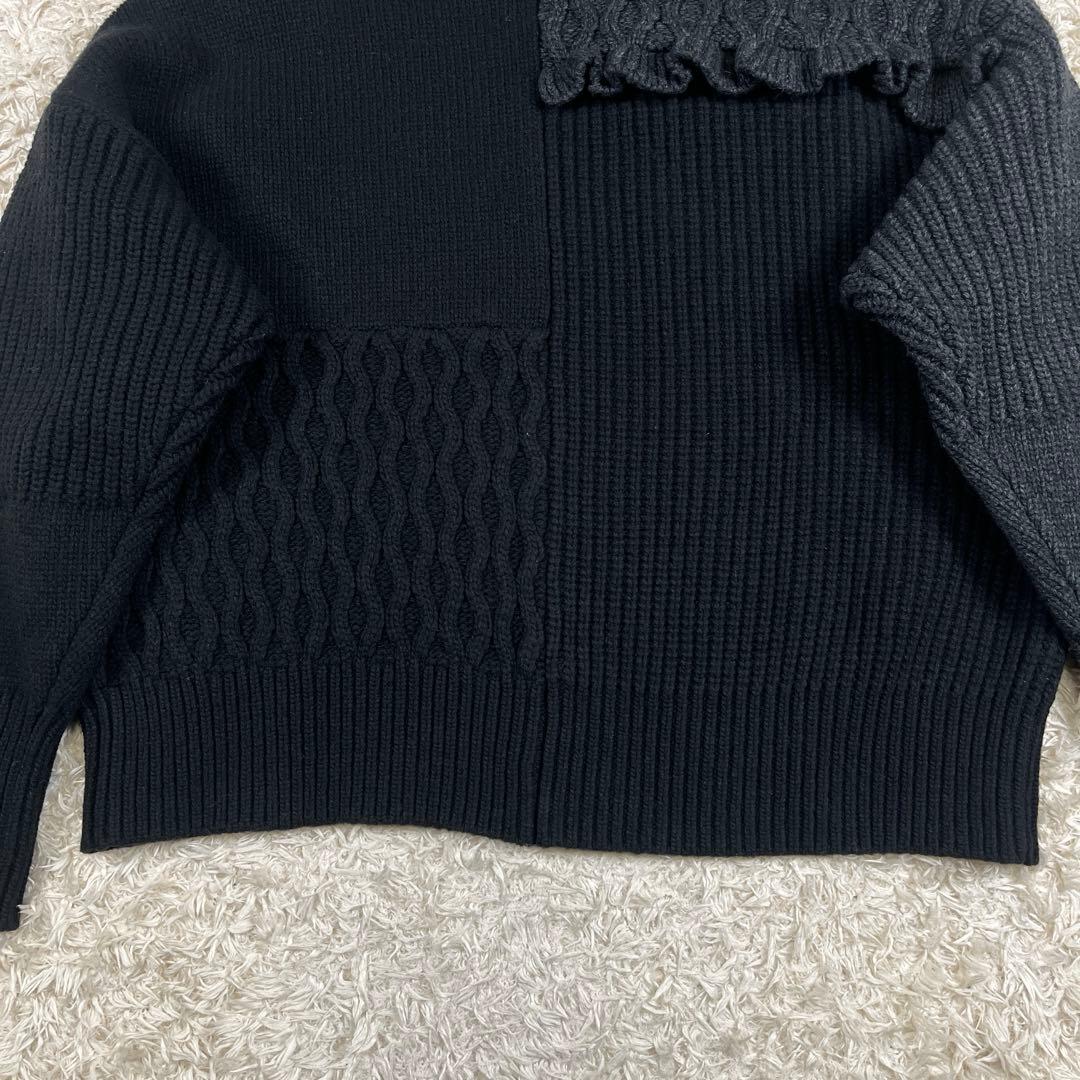 MACHATT マチャット 厚手 パッチワーク フリル ニット ブラック