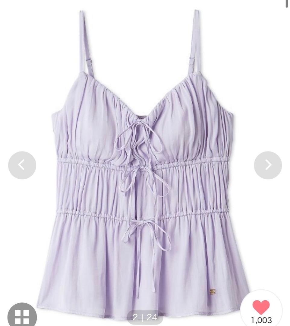 【新品タグ付】ジェラートピケ　サテンカップインキャミソール＋サテンログパンツ　紫