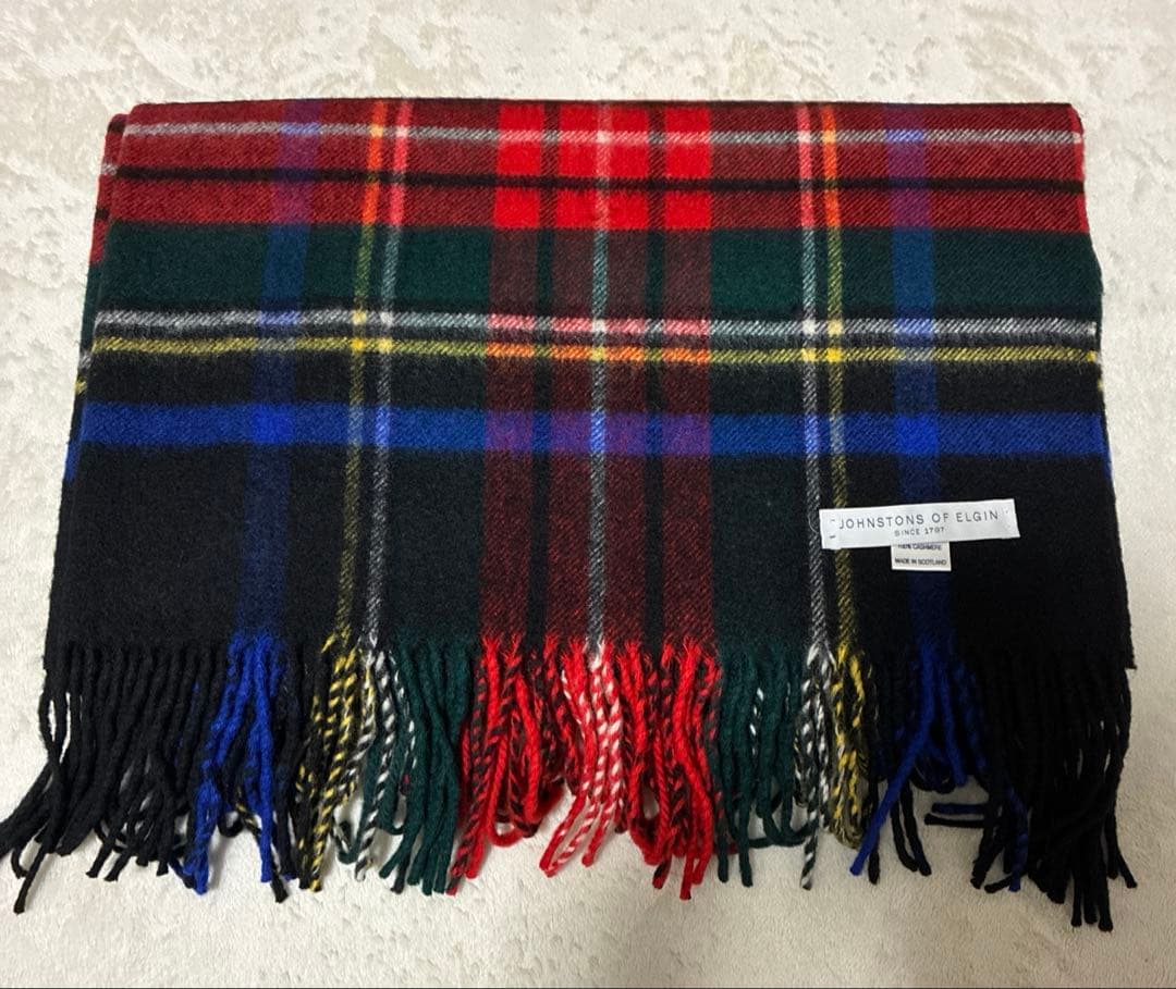ジョンストンズ　大判ストール　ブラックスチュワート　JOHNSTONS