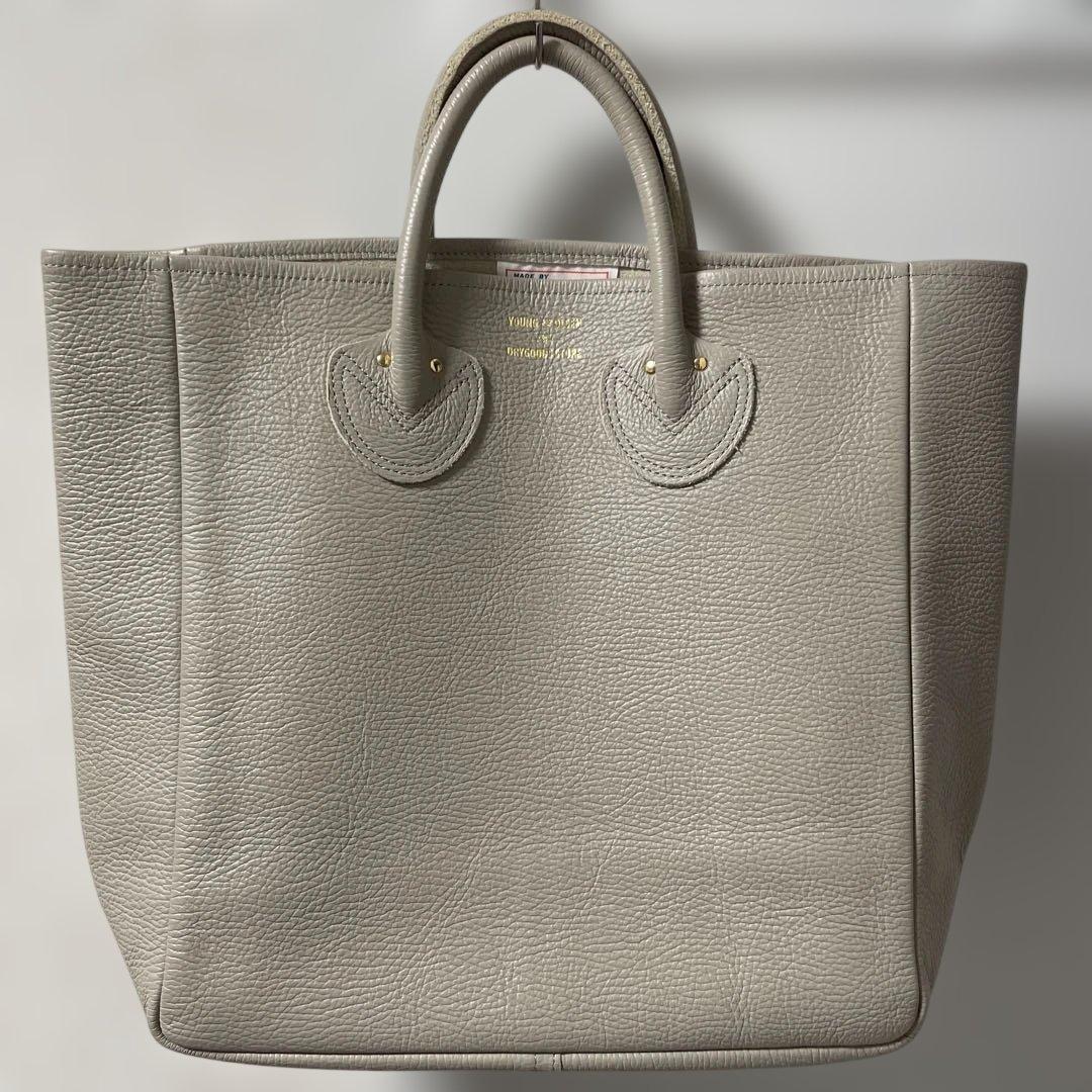 グレー レザー トートバッグ