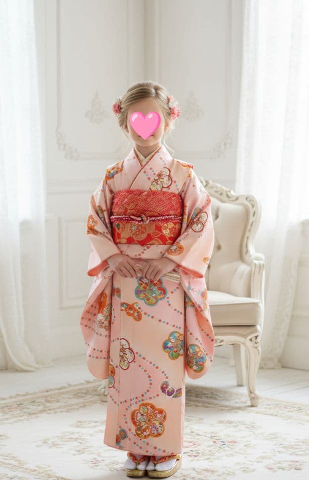 アンティーク　ベビーピンク系着物単品