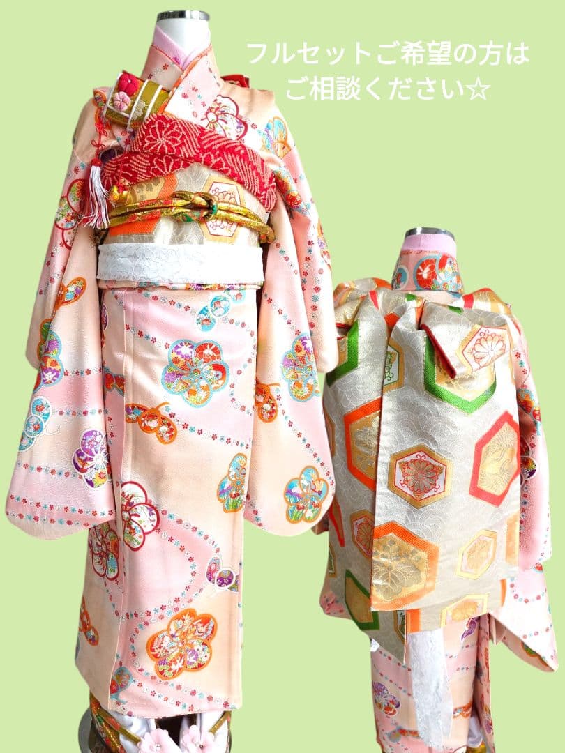 アンティーク　ベビーピンク系着物単品