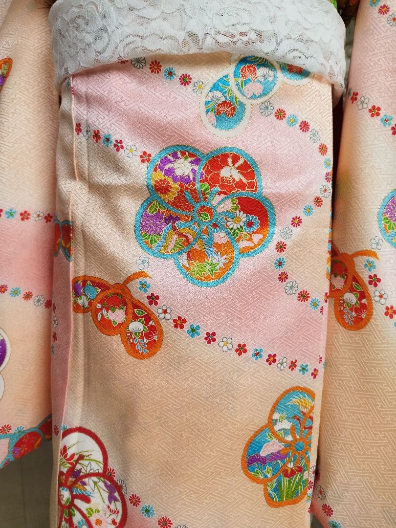 アンティーク　ベビーピンク系着物単品