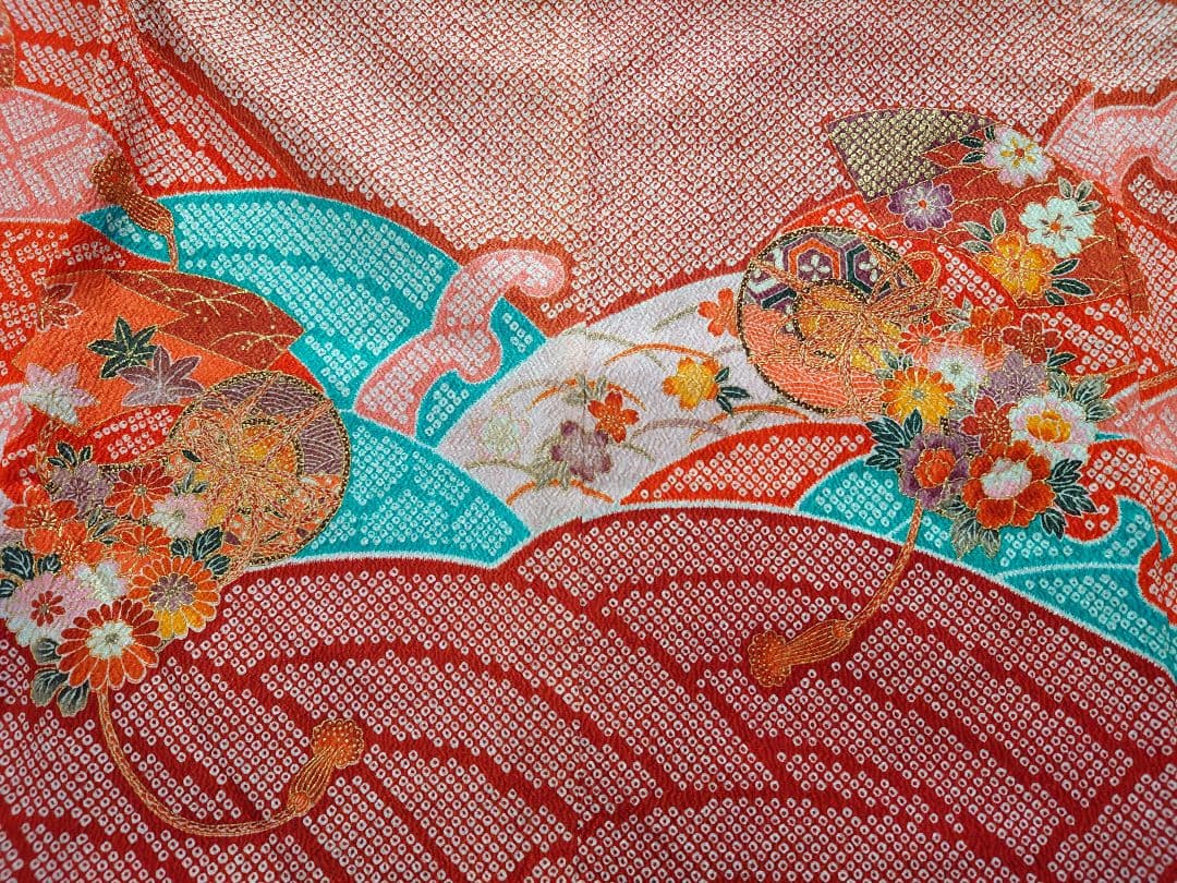 七五三　着物　筥迫セット　長襦袢　7歳　女の子　絞り柄　袋帯