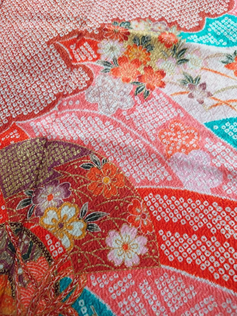 七五三　着物　筥迫セット　長襦袢　7歳　女の子　絞り柄　袋帯