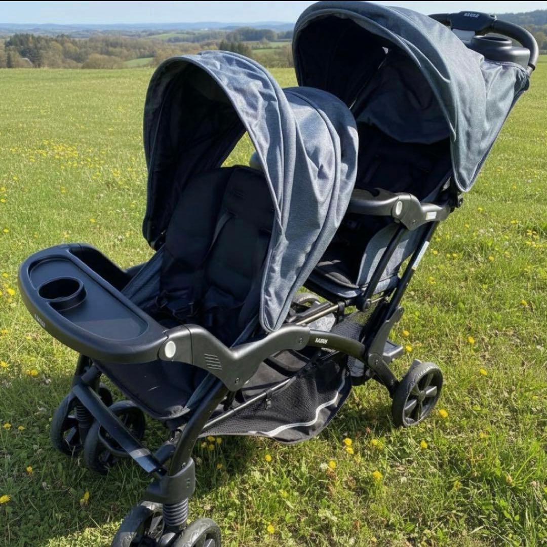 美品 KATOJI ベビーカー 二人でゴー DX 2人乗り 双子 デニム