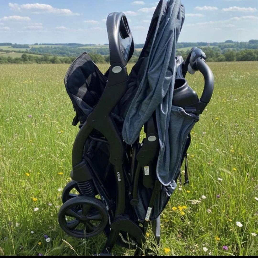 美品 KATOJI ベビーカー 二人でゴー DX 2人乗り 双子 デニム