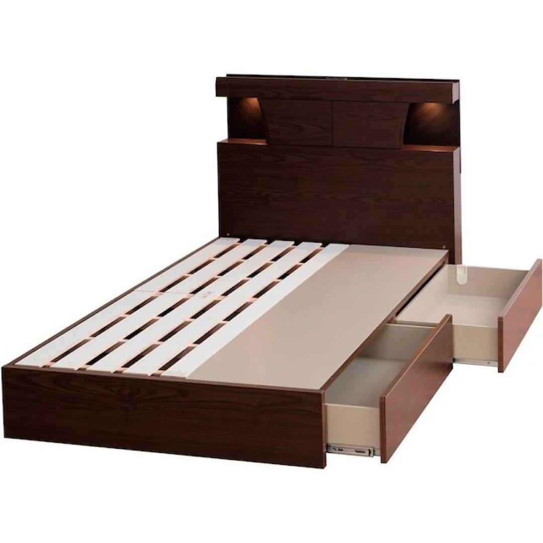 【ニトリ】ダークブラウン シングルベッド 引き出し収納付き