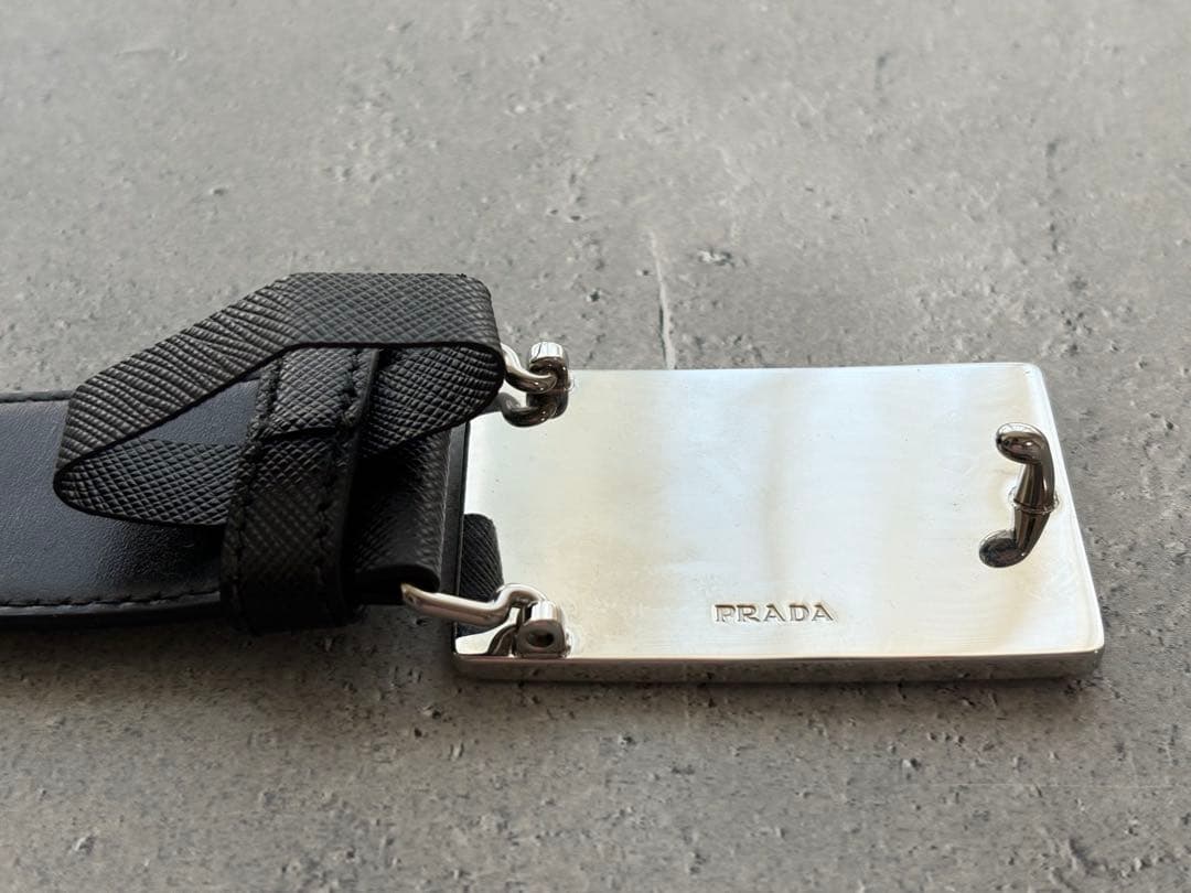 RさまPRADA プラダ サフィアーノレザーバックルベルト ブラック　34/85
