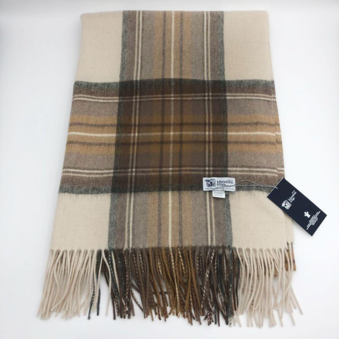 ジョンストンズ　大判マフラー　スカーフ　ナチュラルスチュワート　タータンチェック