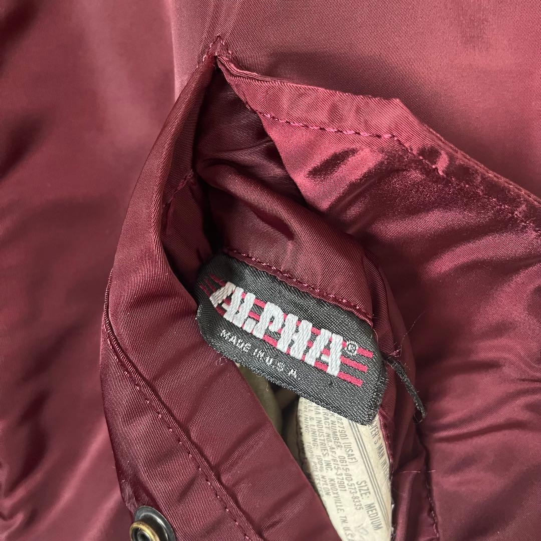 80s alpha MA-1 ボルドー アルファ3本線タグ Mアメリカ製