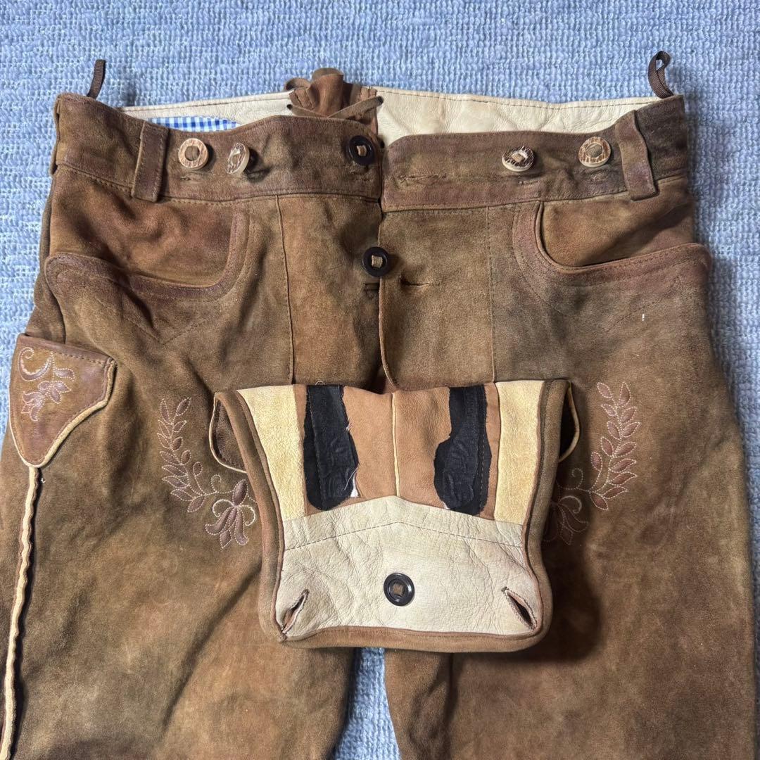 70s ドイツ 古着 チロリアン レーダーホーゼン レザーパンツ 刺繍 スエード