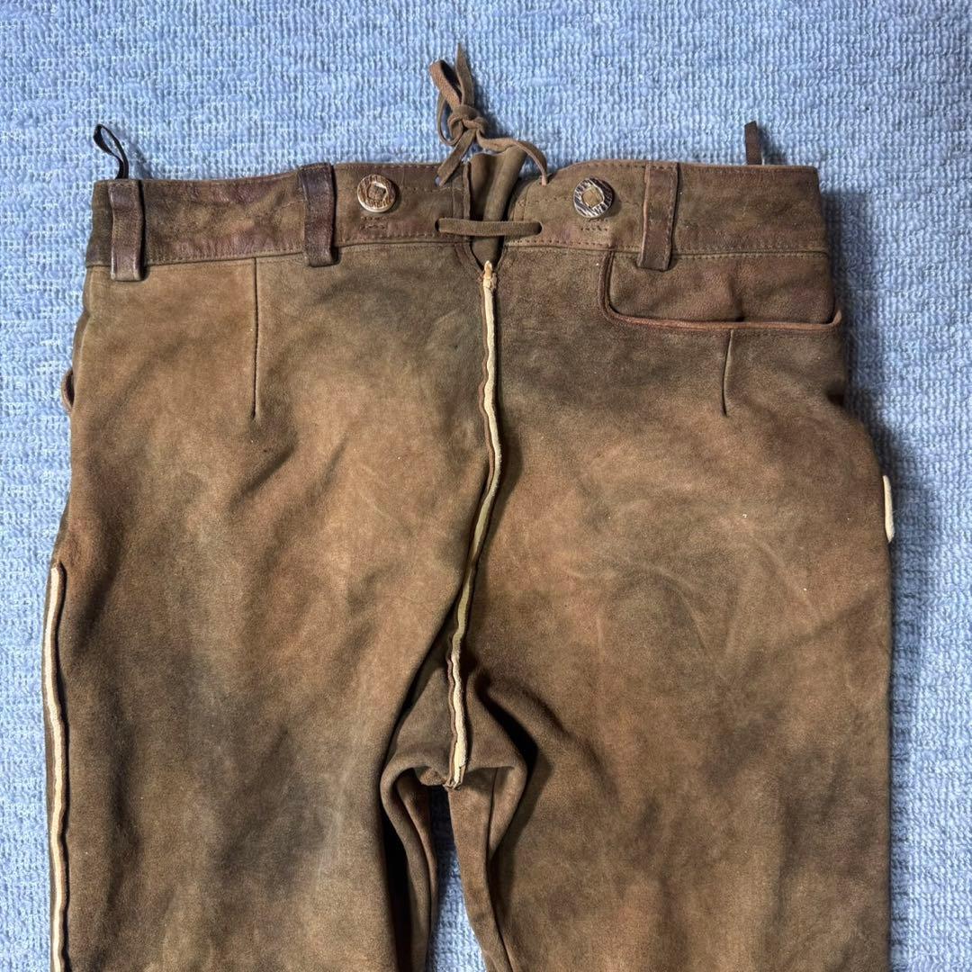 70s ドイツ 古着 チロリアン レーダーホーゼン レザーパンツ 刺繍 スエード