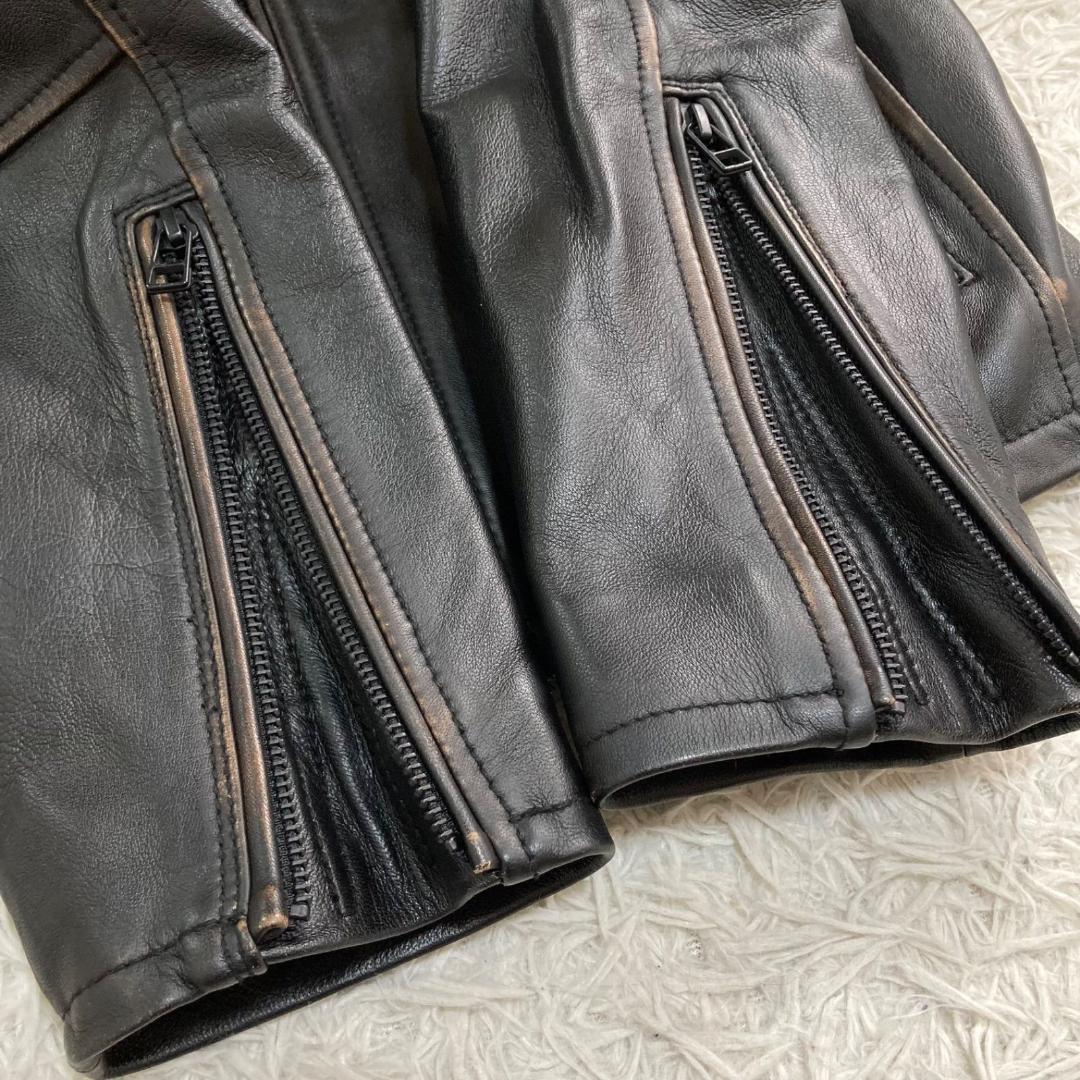 15799✨良品✨アビレックス 茶芯加工 シープスキン ライダースジャケット