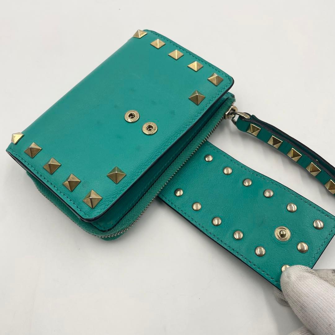Valentino ヴァレンティノ ロックスタッズ ストラップ 折り財布グリーン