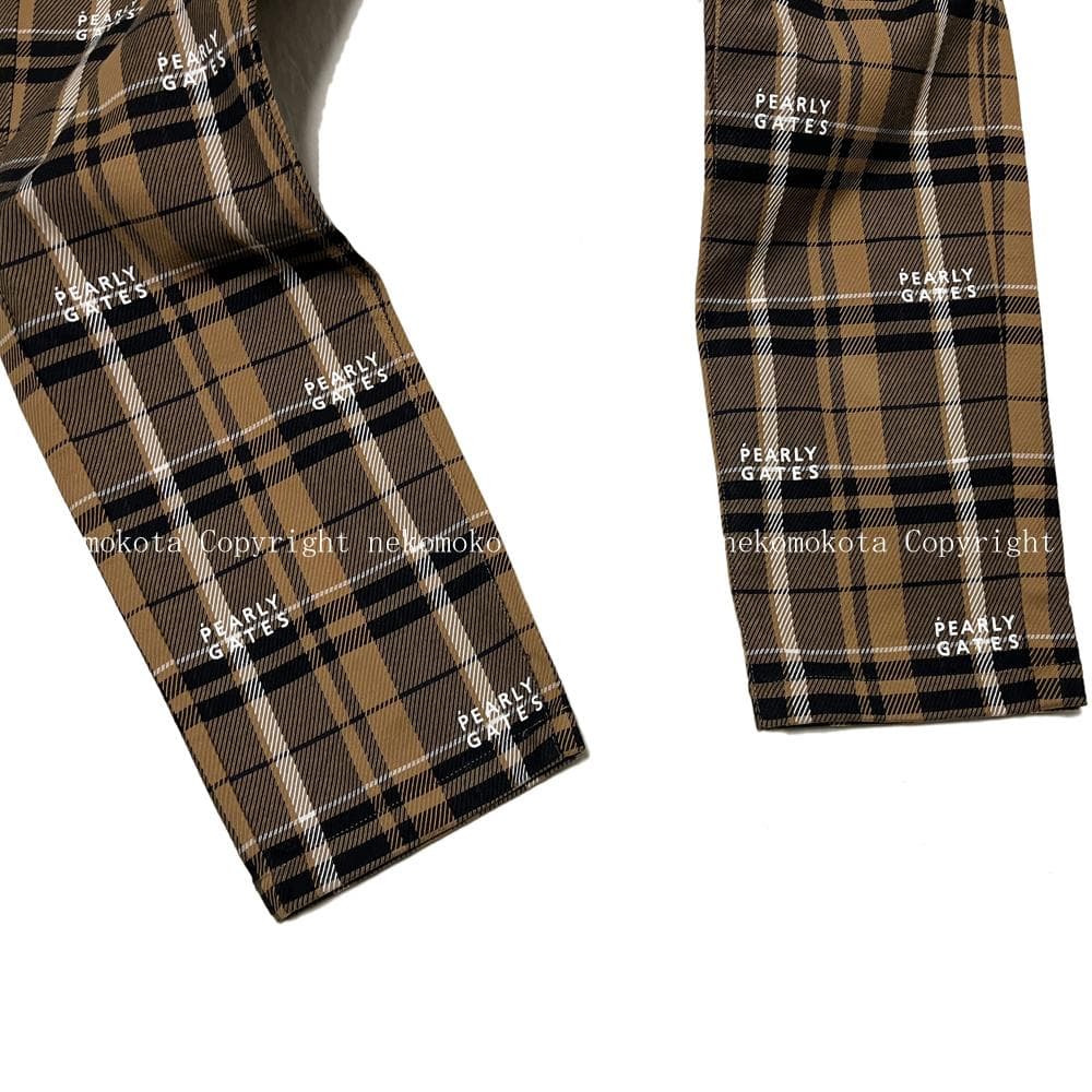 美品 パーリーゲイツ コットン ストレッチ カルゼ チェック ロゴ パンツ