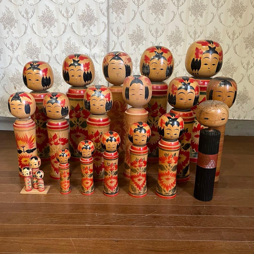 【アンティーク】創作こけし コケシ 18本まとめ 工芸品 置物 民芸品 小芥子