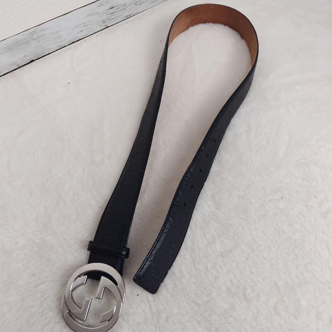 ✨超美品✨ GUCCIベルト インターロッキング ブラック シルバー グッチシマ