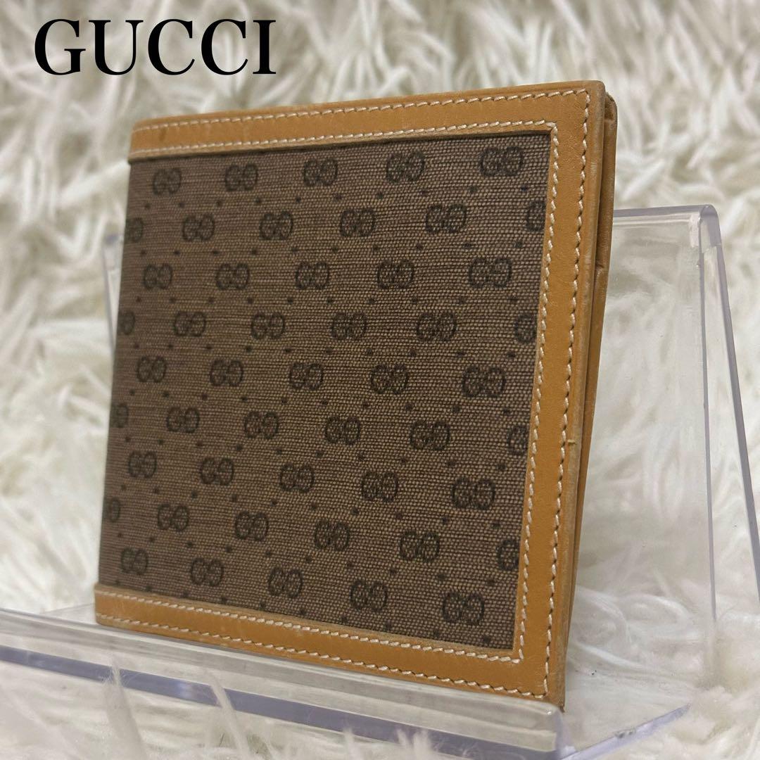グッチ 二つ折り財布 GG柄 PVC レザー ベージュ コンパクト ゴールドロゴ