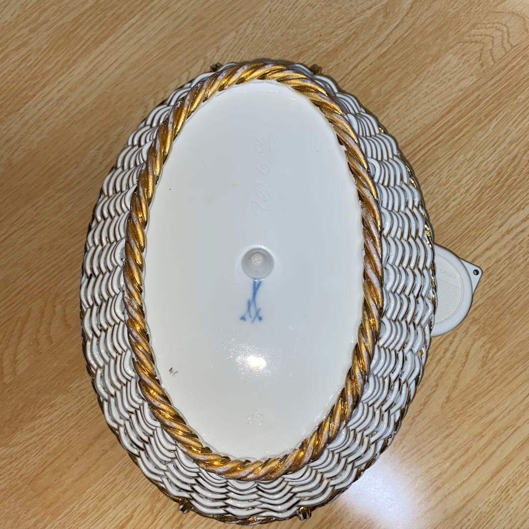 マイセン 網トレー　花柄　ボタン剣