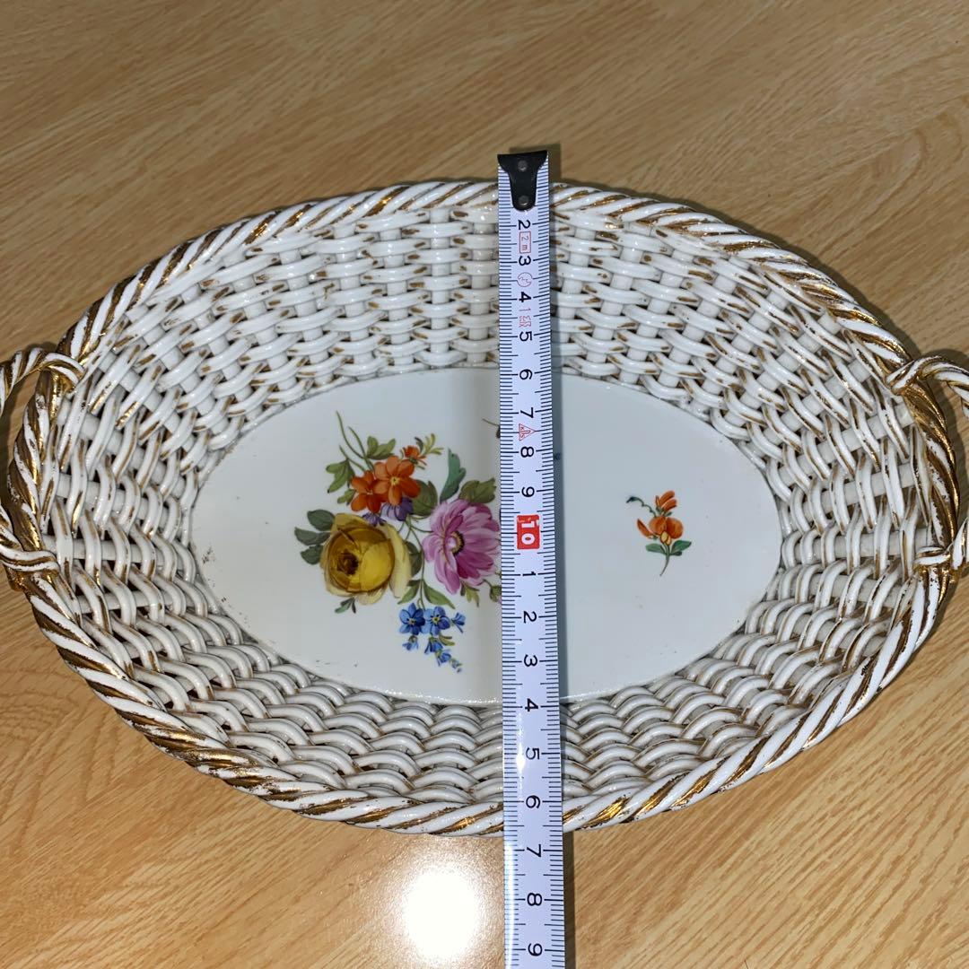 マイセン 網トレー　花柄　ボタン剣