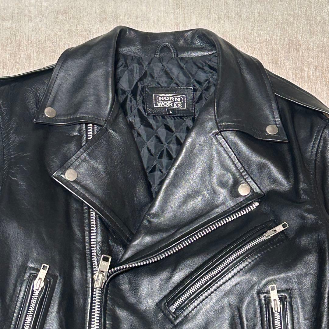 美品　HORN WORKS ダブルライダースジャケット　本革　(L) ブラック