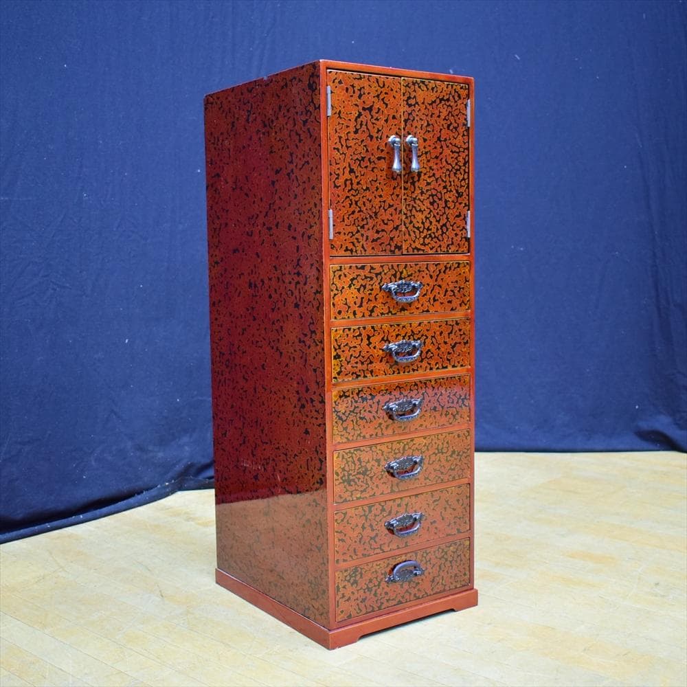 伝統工芸　民芸家具　津軽塗　６段　収納庫　小物箪笥　箪笥　タンス　引出し　茶箪笥