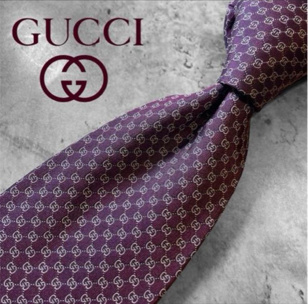 【新品級】GUCCI パープル GGパターン ネクタイ シルク イタリア製