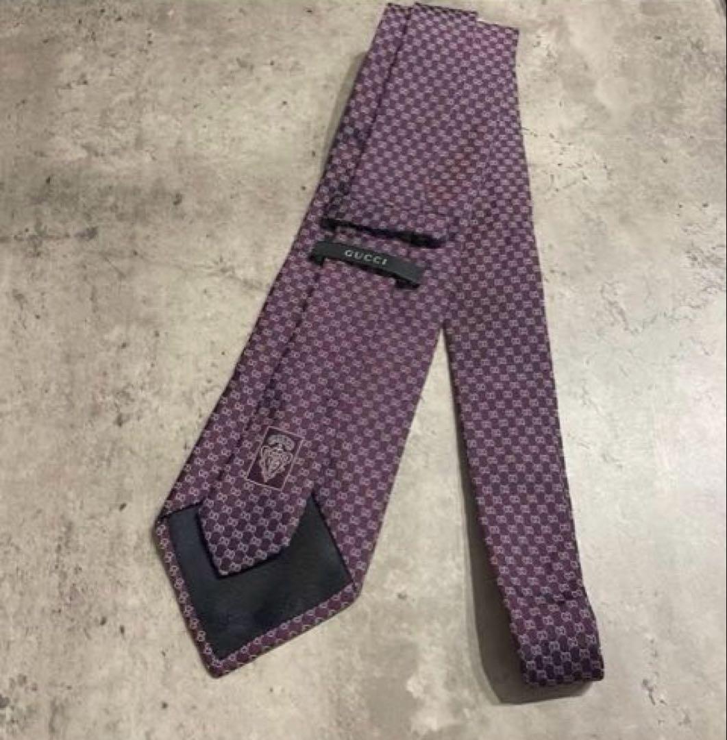 【新品級】GUCCI パープル GGパターン ネクタイ シルク イタリア製