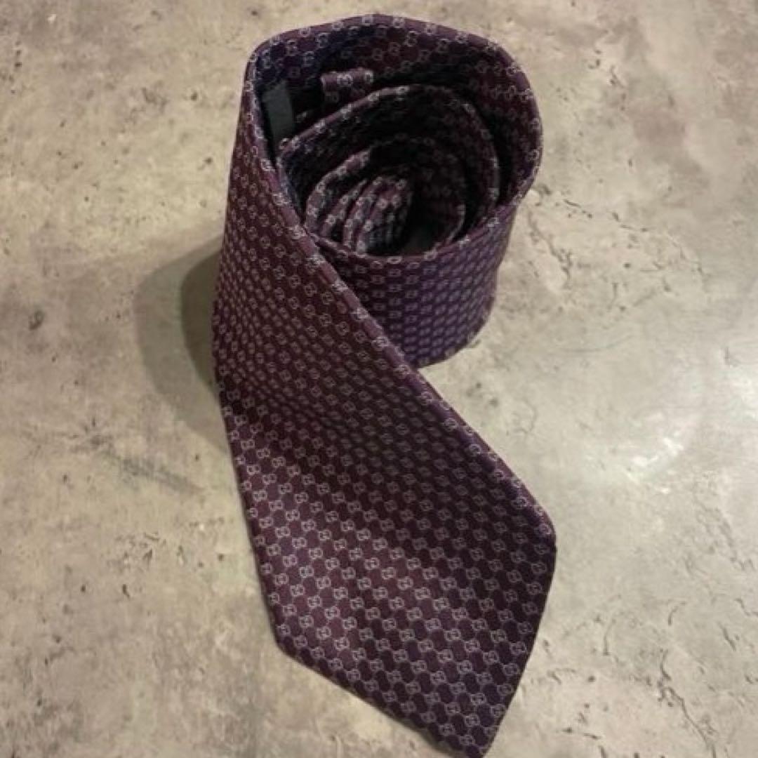 【新品級】GUCCI パープル GGパターン ネクタイ シルク イタリア製