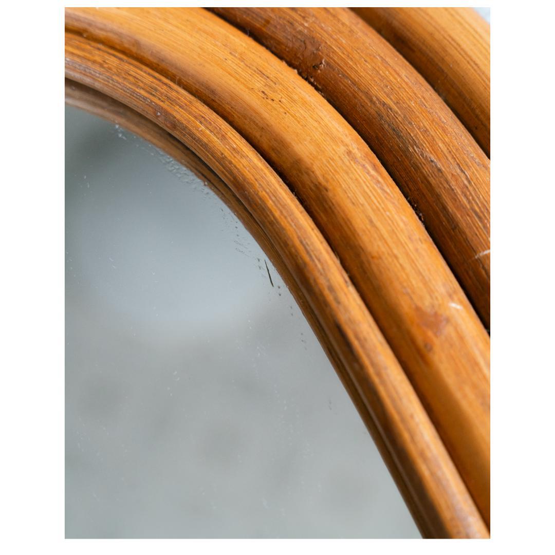 ヴィンテージ ラタン ウォールミラー 藤家具 昭和レトロ　アンティーク