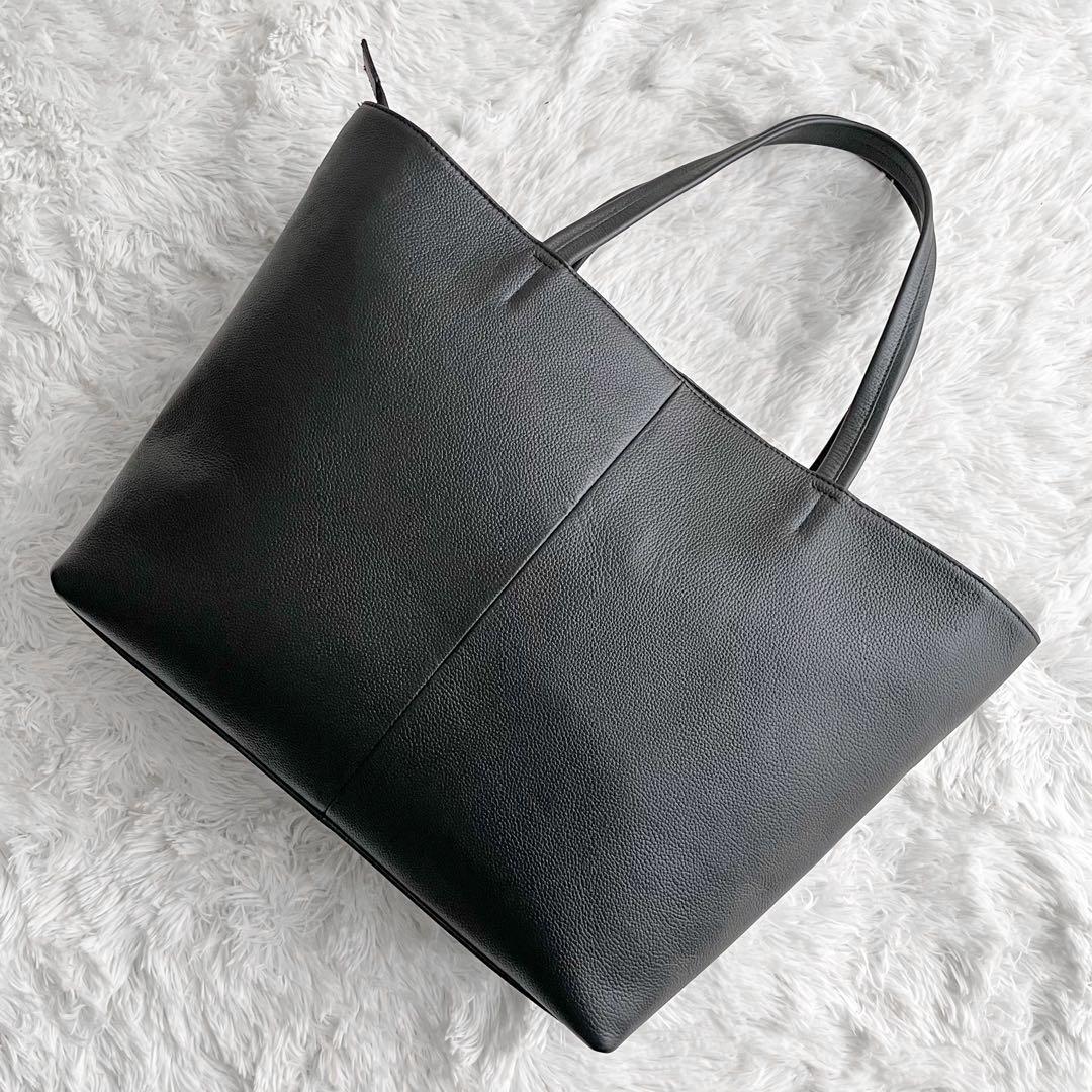 極美品 ユナイテッドアローズ トートバッグ シボ 本革 黒 A4可 大容量 通勤