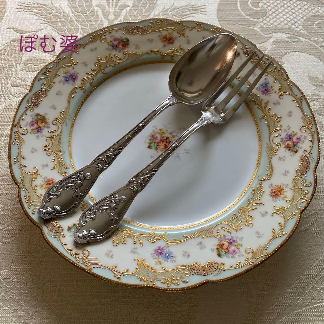 【フランス／Boulenger】純銀／フォーク＆スプーン ３組※元箱付「アザミ」