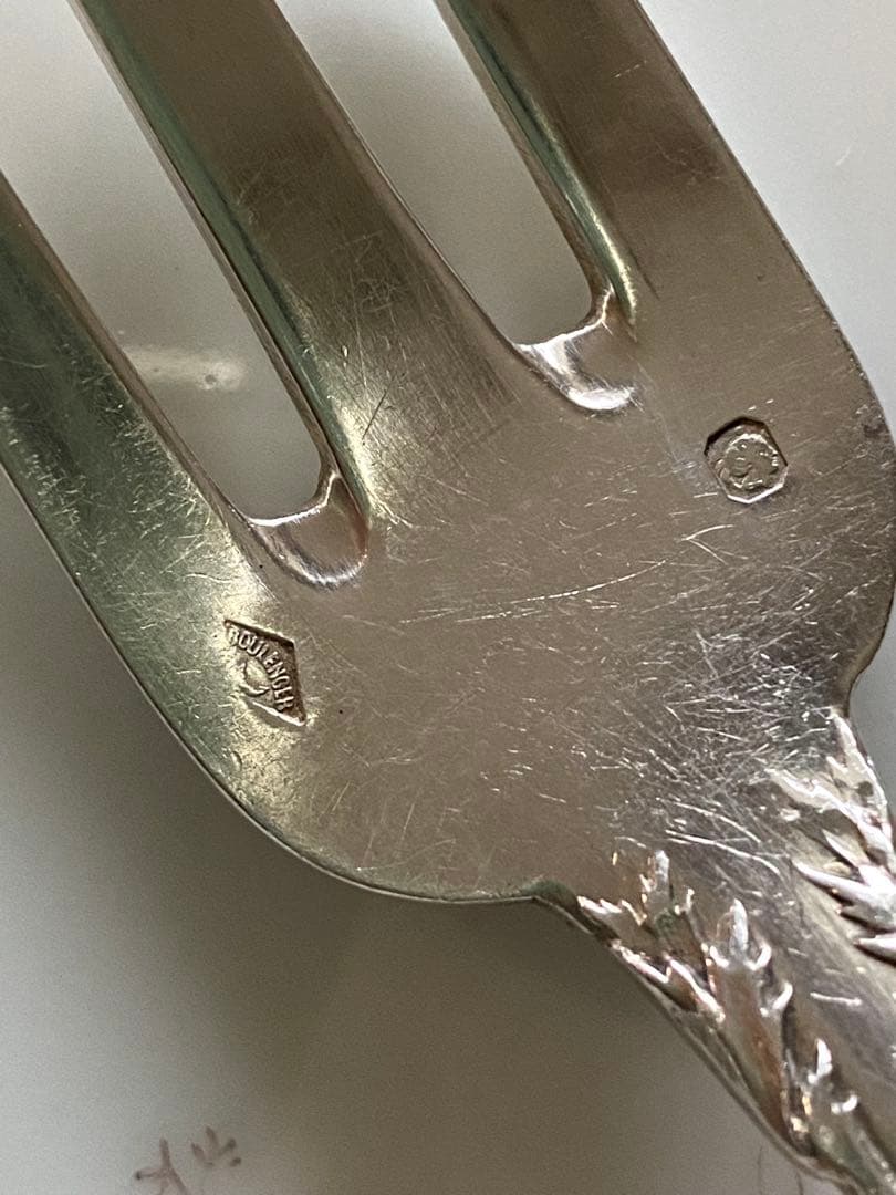 【フランス／Boulenger】純銀／フォーク＆スプーン ３組※元箱付「アザミ」