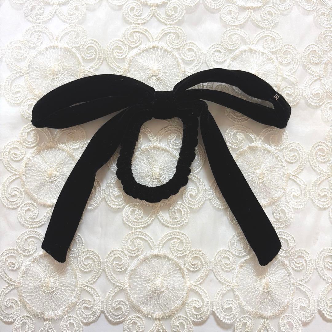 新品未使用 アレクサンドルドゥパリ ベロアリボンゴム ポニー ブラック