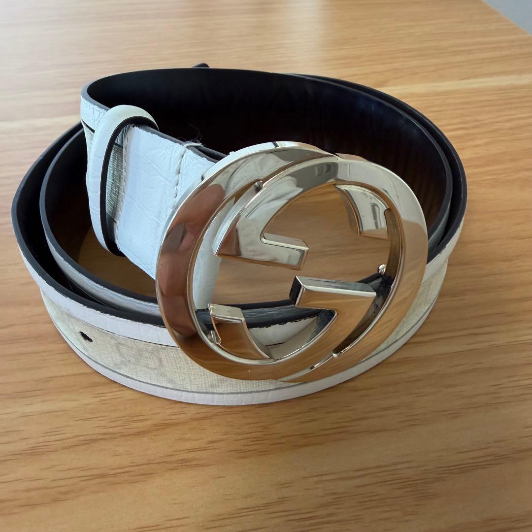 Gucci ホワイト ブラック ベルト　確実正規品　95センチ