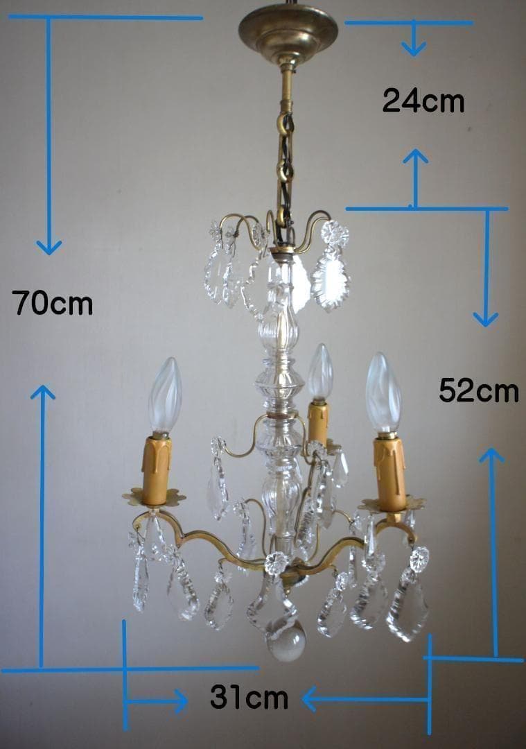 フランスアンティーク　シャンデリア　３灯　ガラスドロップ　シャビー　店舗什器