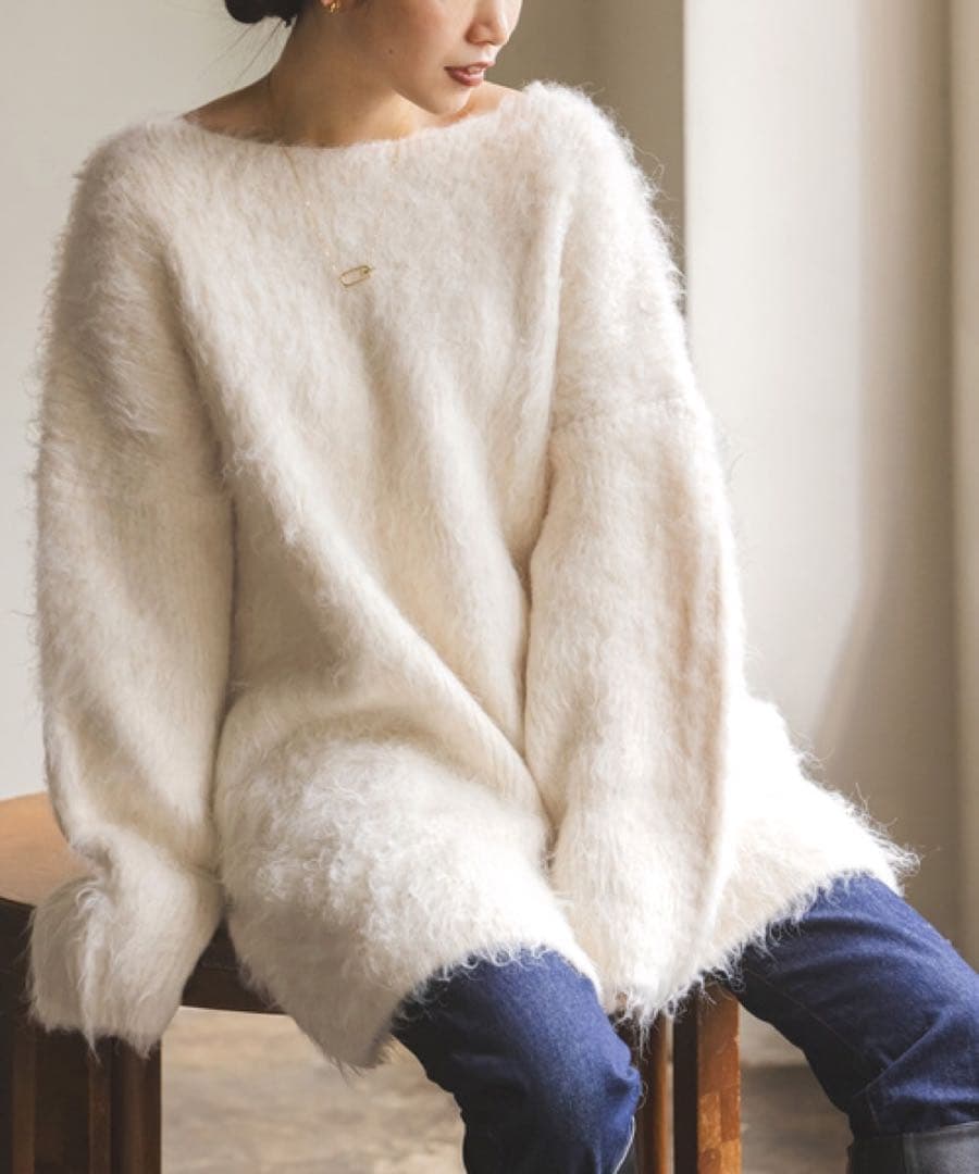 美品 ノーブル ふわふわ ボリューム ロングニット ニットミニワンピース