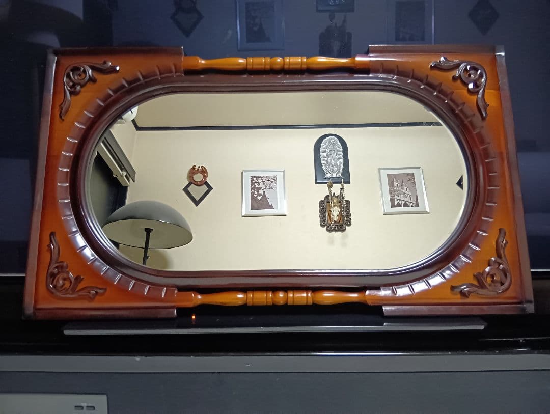 1970's　アラベスク　コロニアル　ウッド　オーバル　ウォール　ミラー