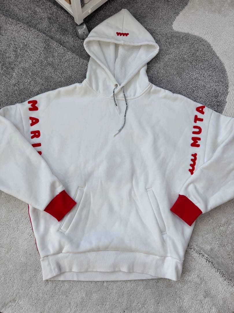 ホワイト フード付きスウェット MARINE MUTA 8