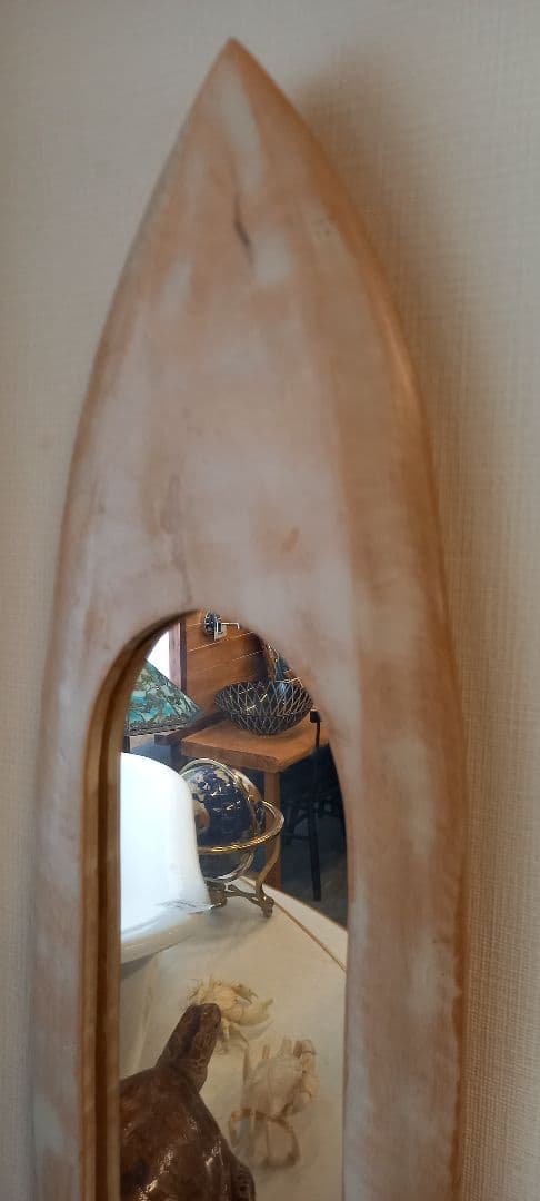 サーフボード型壁掛け鏡 フック付き