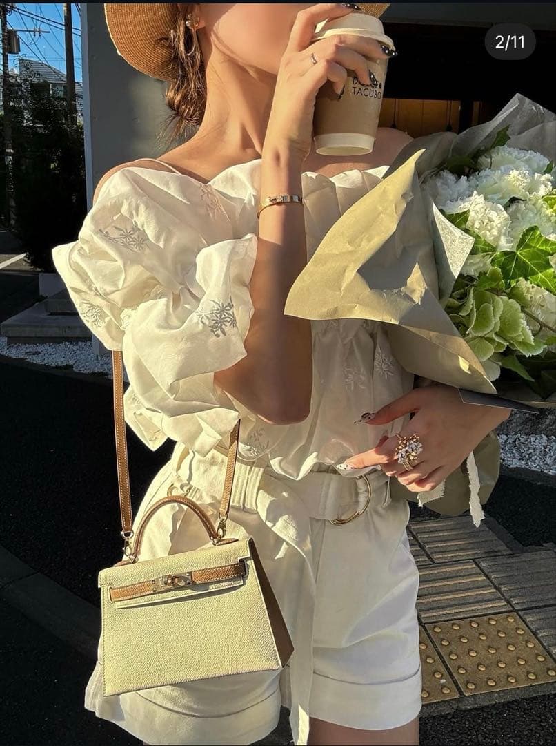 【新品未使用】shellerシェリエ　BLOOM embroidery tops