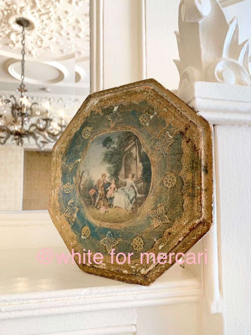 イタリア アンティークプレゼント♡宮廷貴族ワトー画ウッド飾り2枚セット