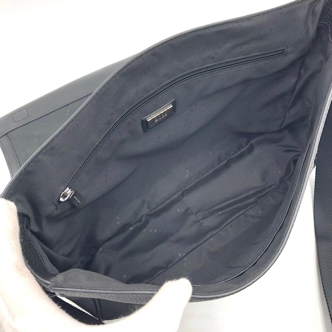 未使用級 ヒューゴボス メッセンジャーバッグ A4 ビジネス シボ革 ブラック