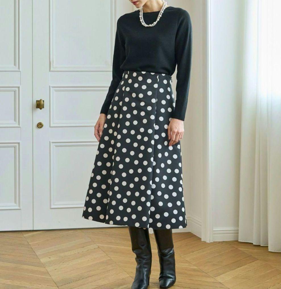 ANAYI✨グログラン ドット ハイウエスト スカート