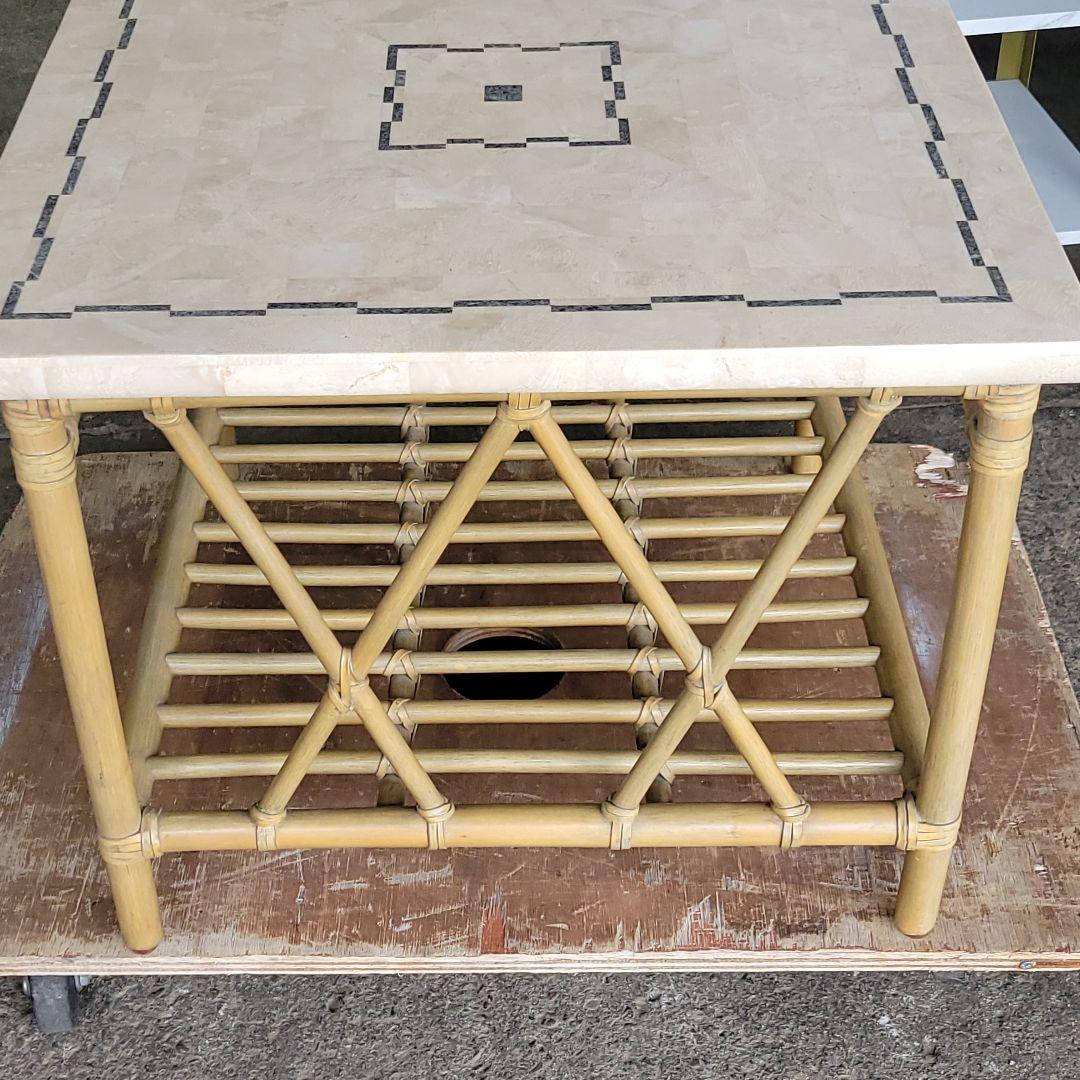 アジアンテイスト！CASABLANCA 人工大理石×ラタン サイドテーブル