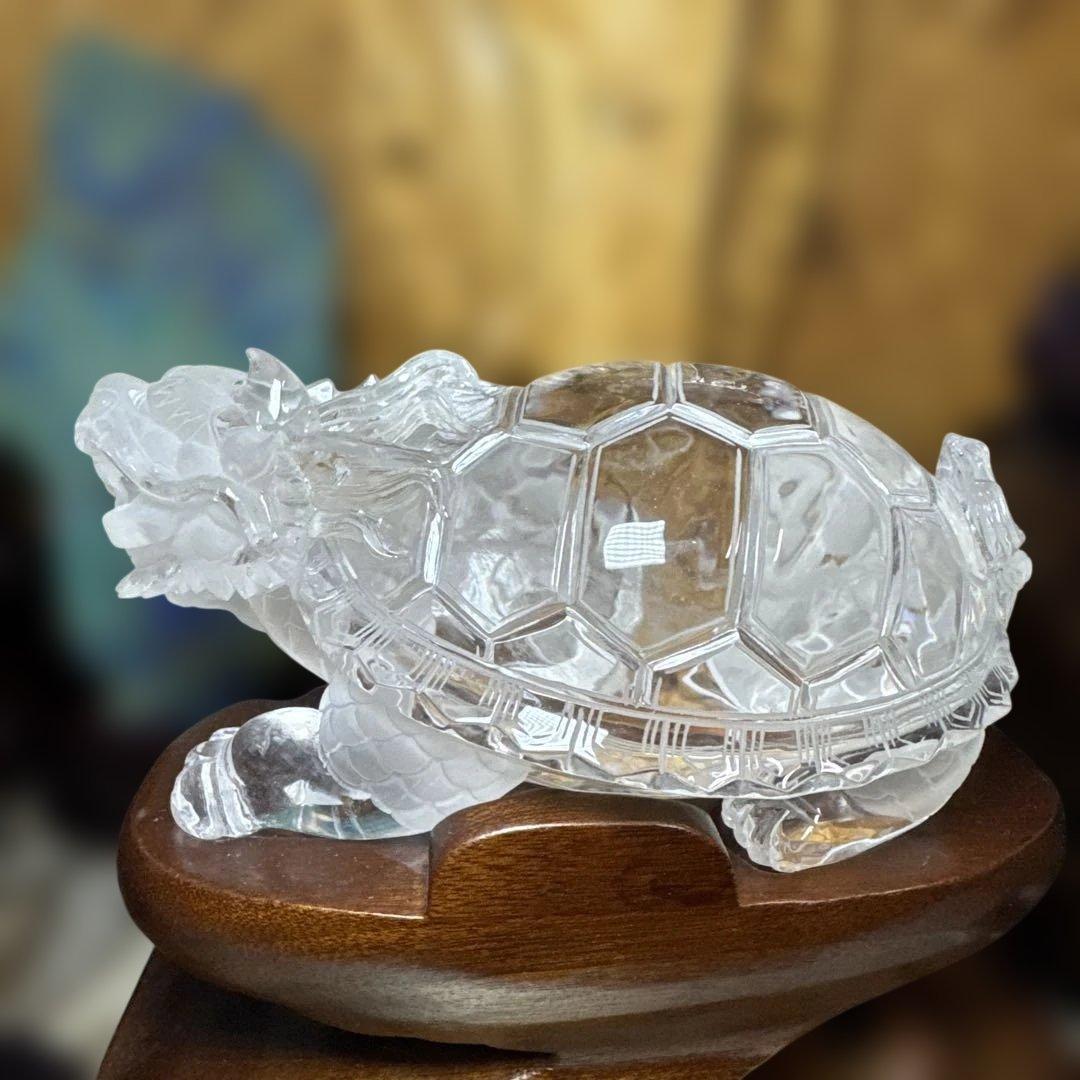 天然水晶 龍亀 ロングイ 1.5kg 証明書付 高級 彫刻 置物